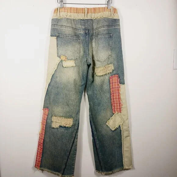 Oli & Hali Dawn Patchwork Wide Straight Jeans Size Small Mixed Media, Retro Edgy - Picture 3 of 16